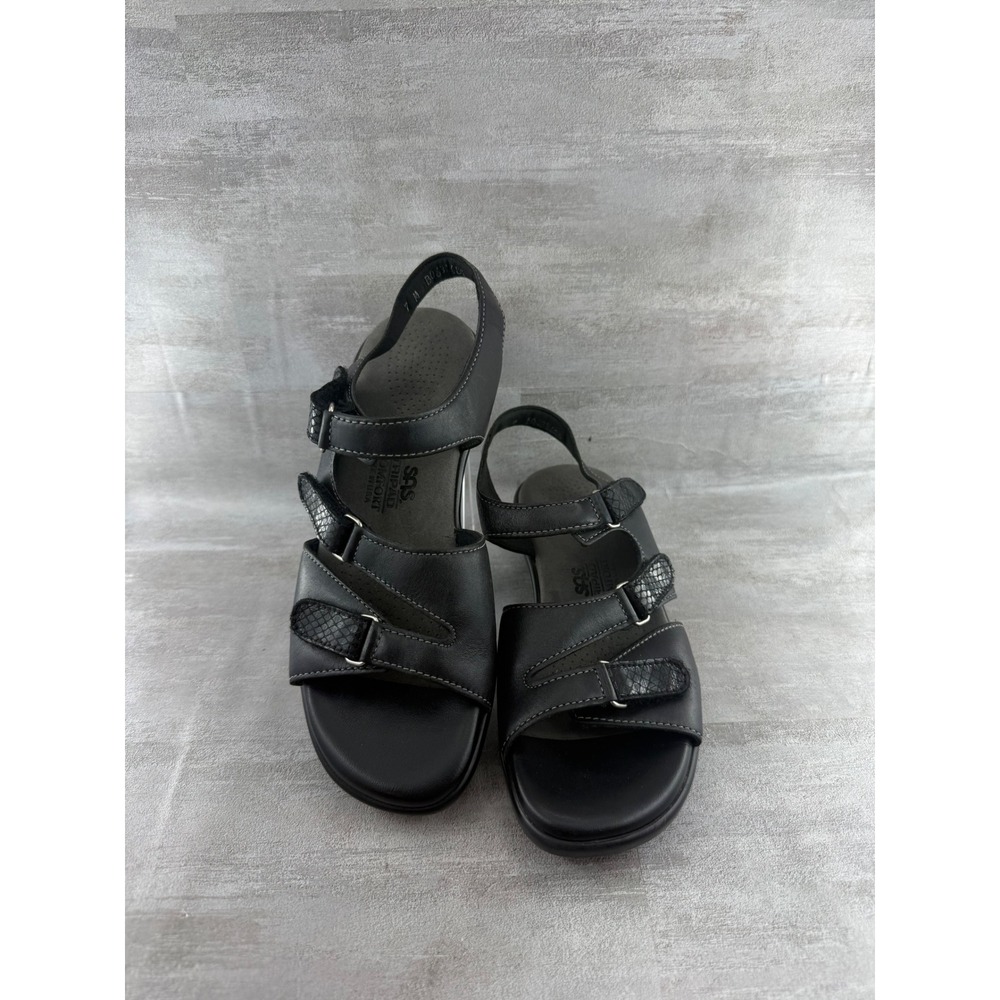 SAS Duo Black Leather Comfort Sandals Adjustable Straps Women 7 M